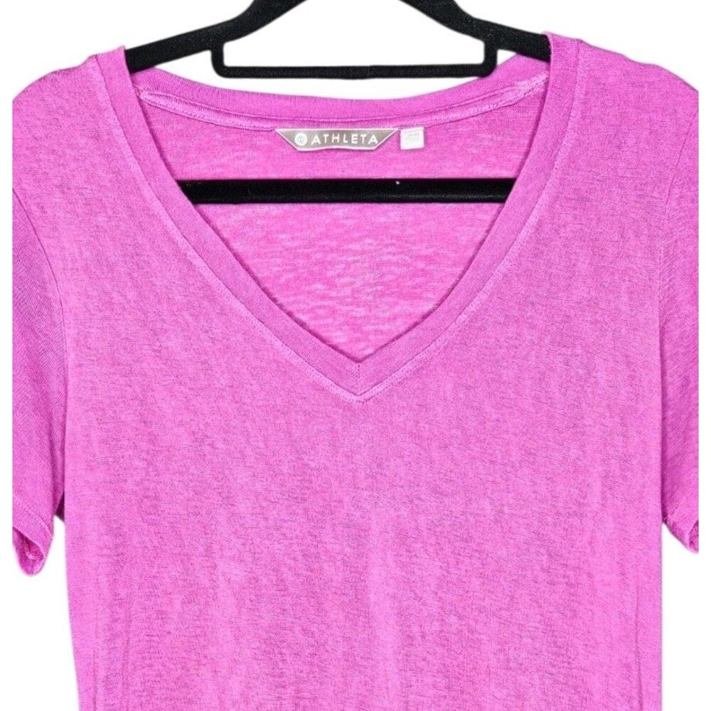 Athleta Tshirt Womens Small Pink Modal Blend Short Sleeve Lightweight V Neck